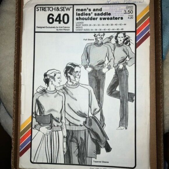Stretch & Sew Pattern for Men and Women 640 Saddle Shoulder pull over sweaters - Picture 1 of 2